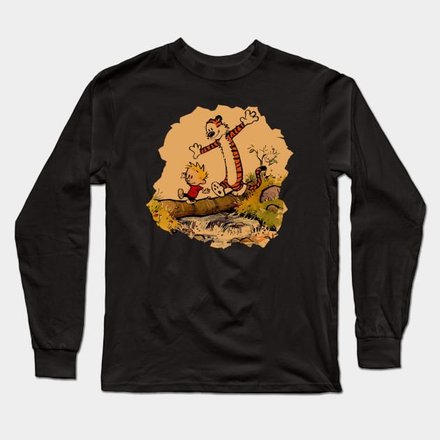 Retro Calvin and Hobbes Long Sleeve T-Shirt by PandjiSkull Art